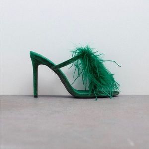 Zara feathered velvet heel